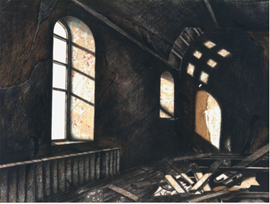  Chris Wilson:  Church Interior – Passage East , 1987, map and conté on panel, 122 x 76 cm; private collection; courtesy the artist